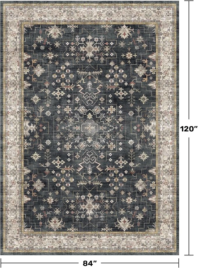 Hazo Haus Black Farmhouse Washable 7x10 Area Rugs