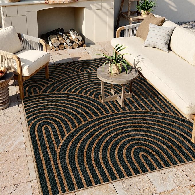 Lahome Modern Rainbow Easy Jute Carpet, Washable 5x7 Area Rugs