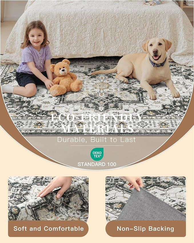 Madane 6x9 Area Rugs for Living Room, Stain Resistant Washable Rugs, Non-Slip