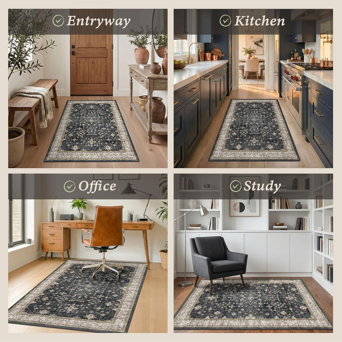 JTJ Desk Chair Mat for Hardwood & Tile Floors, 36" x 48" Vintage Office Rug