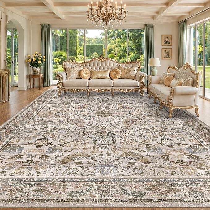 Large Washable Floral 10x14 Area Rug