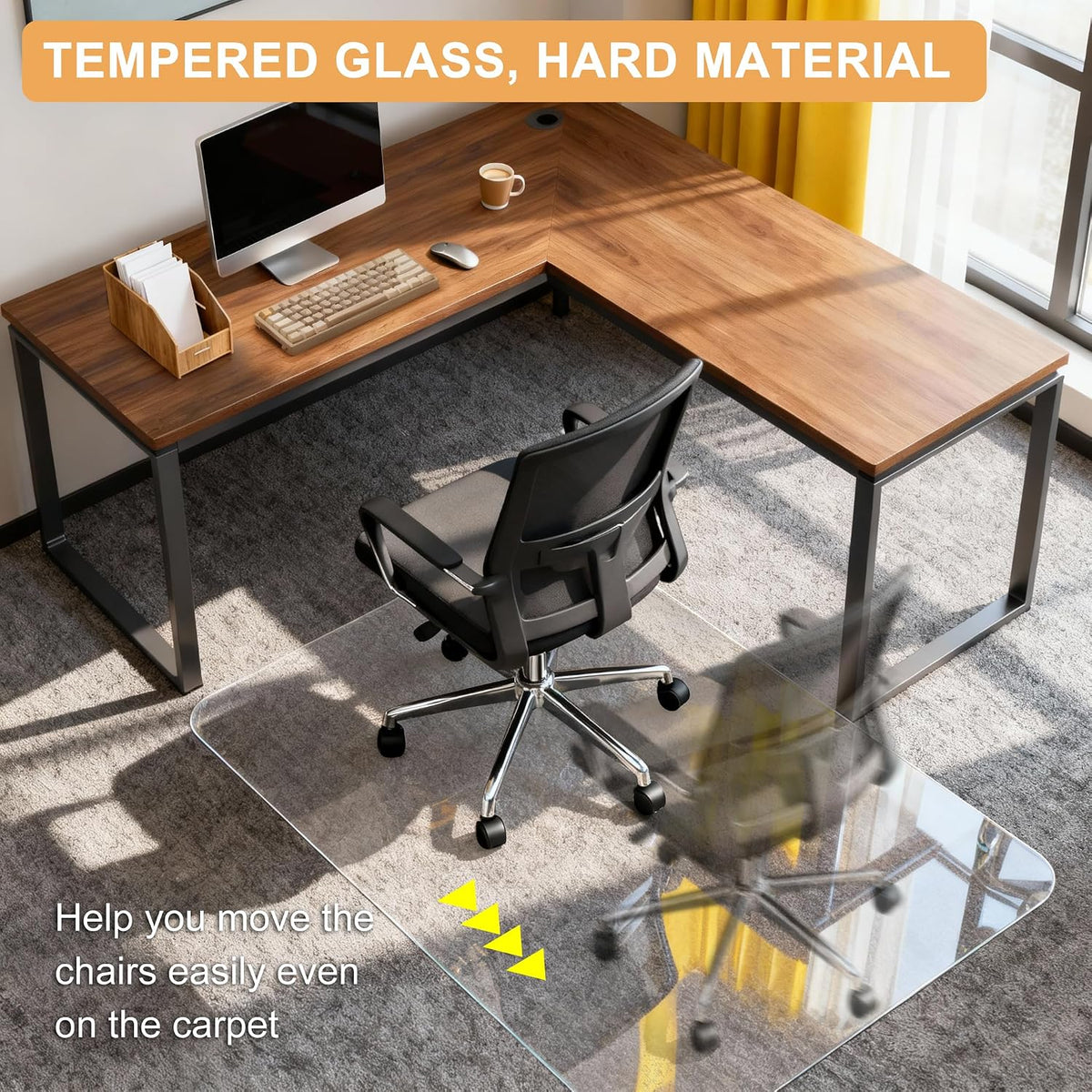Azadx Tempered Glass Chair Mat for Carpet 36" x 48" Heavy Duty Chair Mat