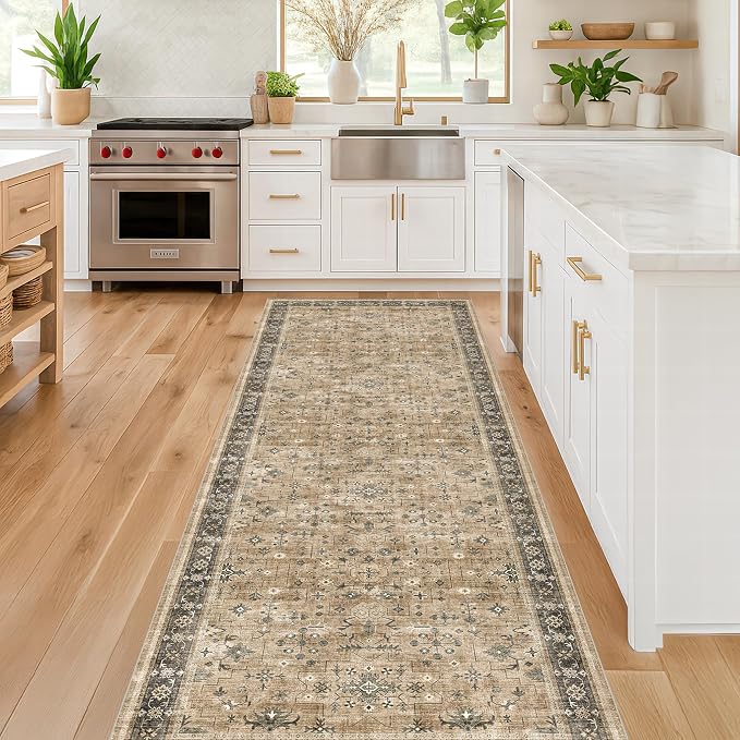Natural Taupe 2x8 Runner Rug for Hallway, Long Runner Rug for Kitchen, Entryway