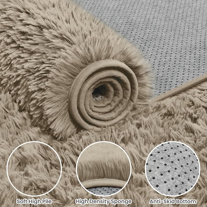 6x9 Area Rugs for Living Room Rug: Soft Fluffy Shag Gray Camel Rugs for Bedroom