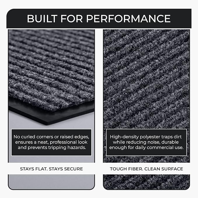 Commercial Door Mat 3'x10' Grey, Heavy Duty Industrial Floor Mat