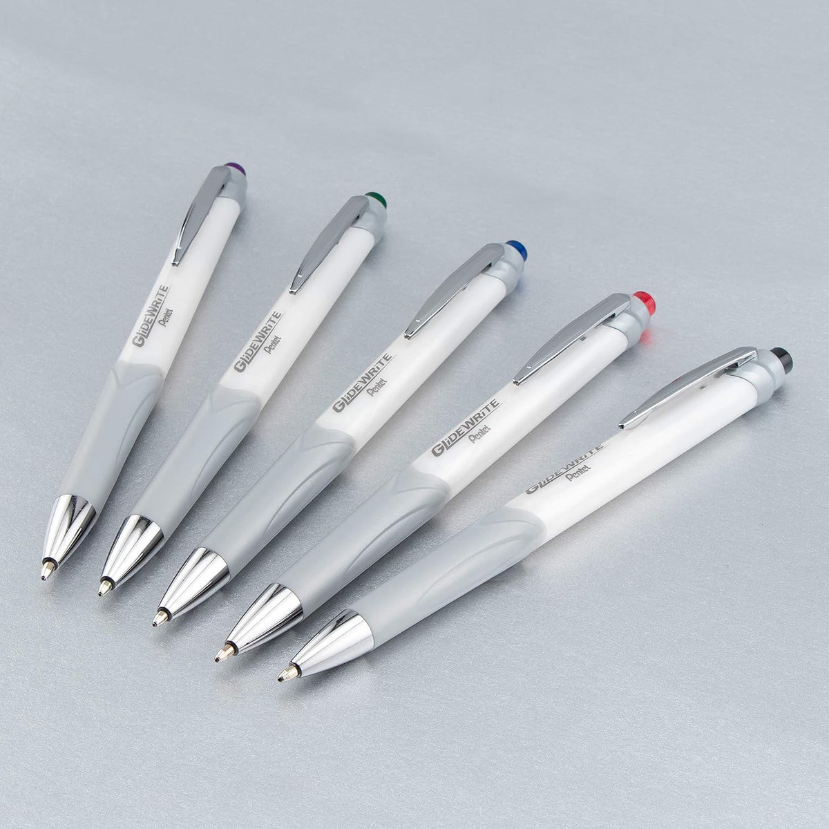 Pentel Glidewrite Signature Ballpoint Pen, Pearl White Barrel, (1.0mm) Medium Line, Blue Ink, 12 Pens (BX930W-C)