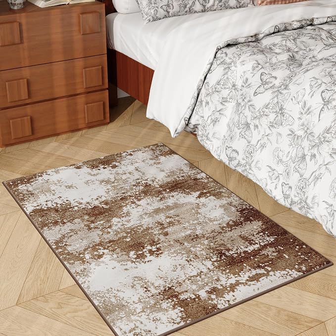 Entryway Rug 2x3 Brown Welcome Door Mat Indoor Entrance 24x36, Washable Small