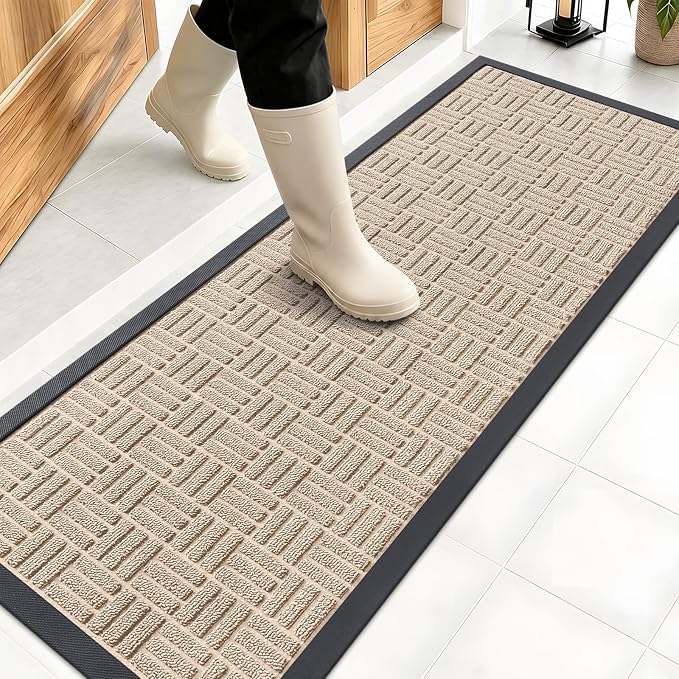 OLANLY Front Door Mat Outside Entrance 47x17, Heavy Duty Sturdy Natural Rubber