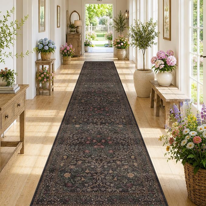 Hazo Haus Dark Brown Boho Washable 3x12 Extra Long Runner Rug
