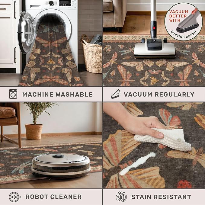 Vintage 2x3 Entry Way Rugs Indoor, Stain Resistant Washable Kitchen Rugs Non