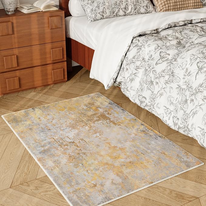 Entryway Rug 2x3 Beige Gold Door Mat Indoor Entrance 24x36, Washable Small