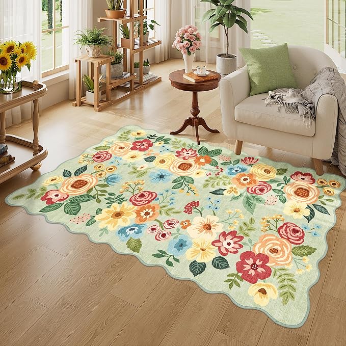 DUKINO 3x5 Area Rug, Floral Non-Slip Indoor Washable Rug