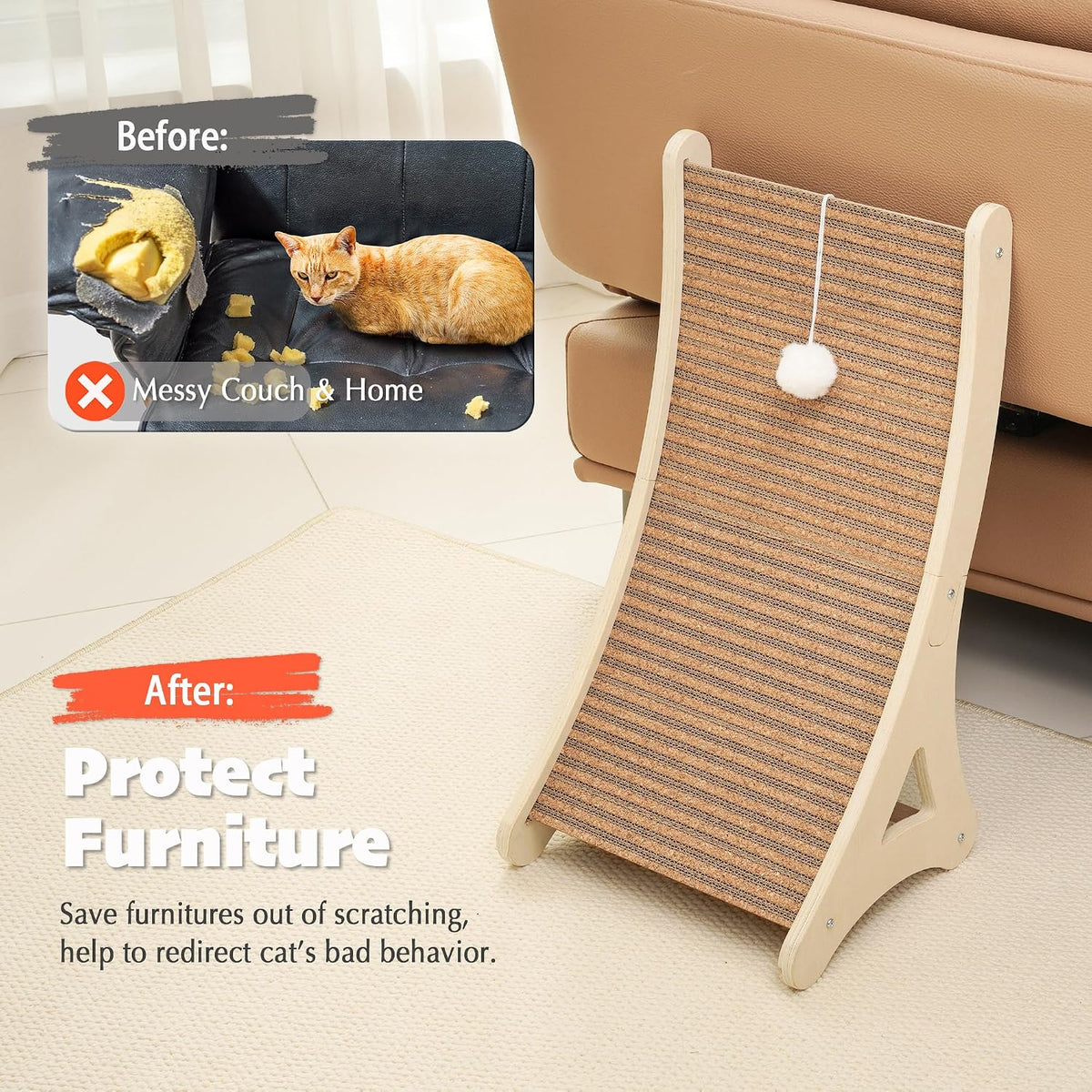 PETKARAY Cork Cat Scratcher, Curved Natural Scratch pad for Indoor Cats