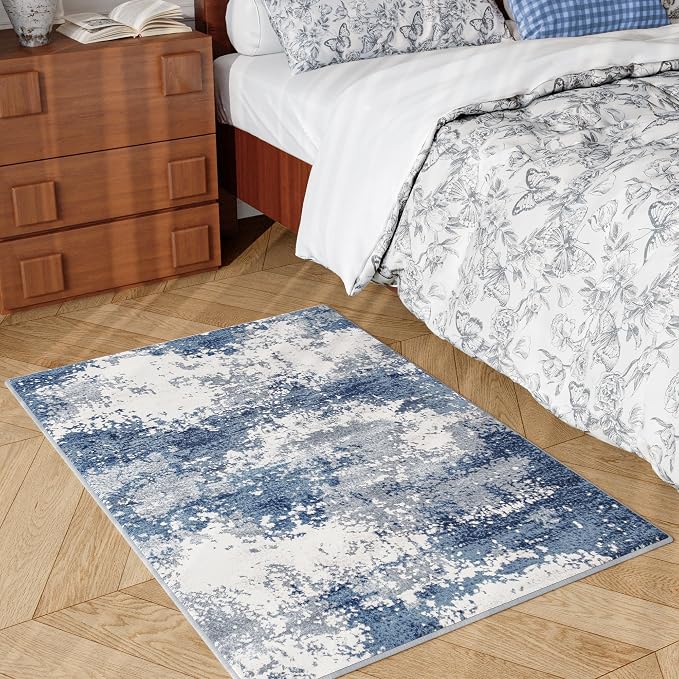 Entryway Rug 2x3 Blue Door Mat Indoor Entrance 24x36, Washable Small Throw Rugs