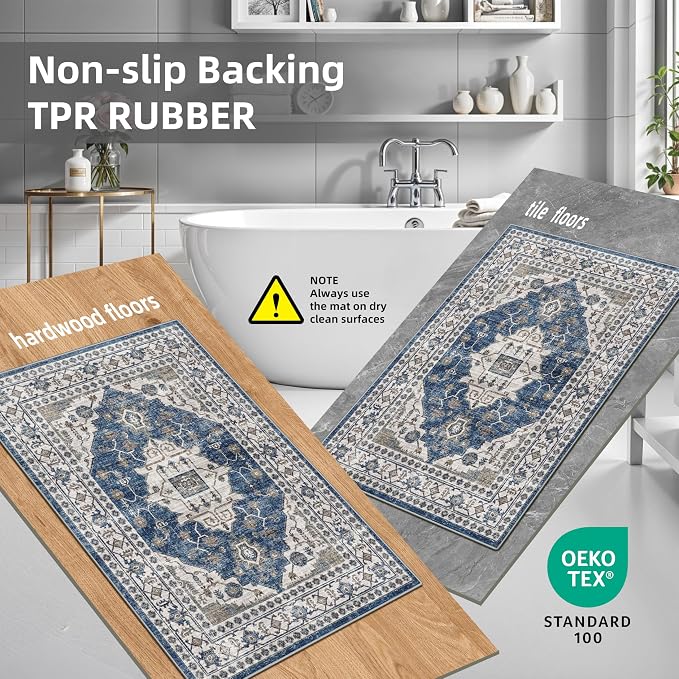 Washable 4-Piece Kitchen Floor Mats: Farmhouse Non-Slip Kitchen Sink Rug Easy