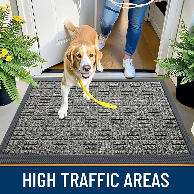OLANLY Front Door Mat Outside Entrance 35x23, Heavy Duty Sturdy Natural Rubber