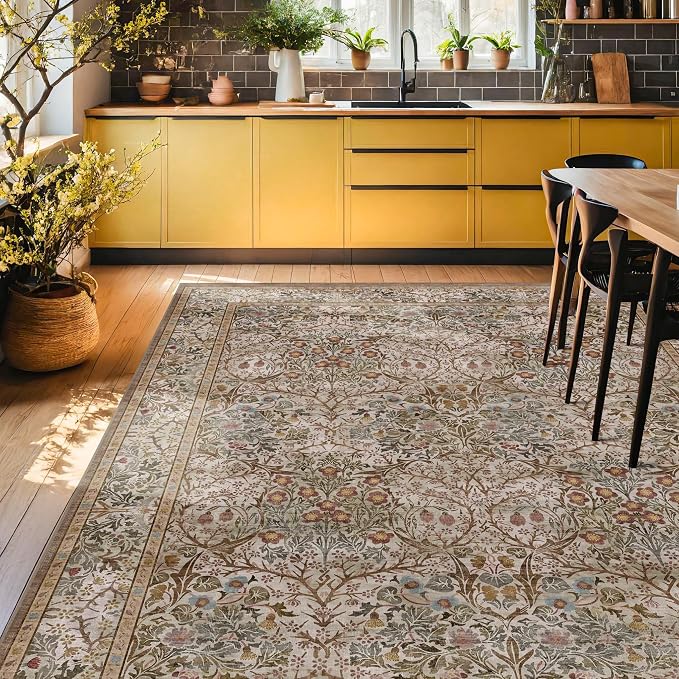 Hazo Haus Vintage Moss Green Living Room Rug, Neutral Taupe 8x10 Washable Area