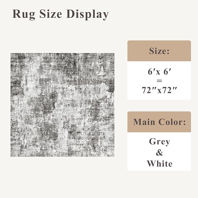 ZHXXUJ Washable 6x6 Square Area Rug – Non Slip Modern Abstract