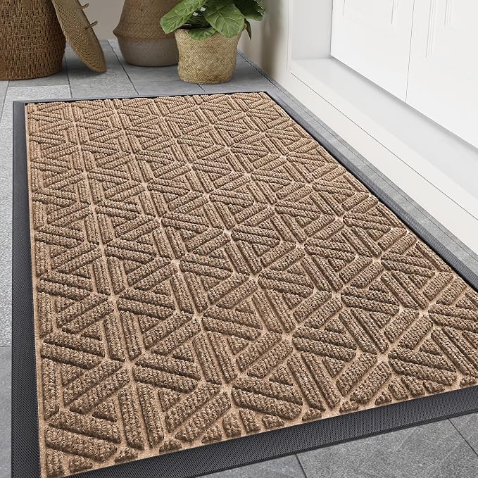 Smiry Front Door Mat Outside Entrance, Heavy Duty Sturdy Natural Rubber Doormat