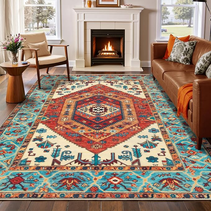 SERISSA Washable Rugs 6x9 Boho Area Rugs, Large Non-Slip Living Room Rug