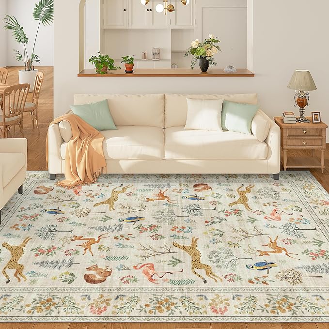 DUKINO 9x12 Rug, Washable Animal Living Room Rug