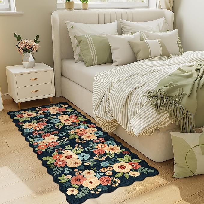 DUKINO 2x5 Washable Runner Rugs, Non Slip Floral Print Entryway Rug