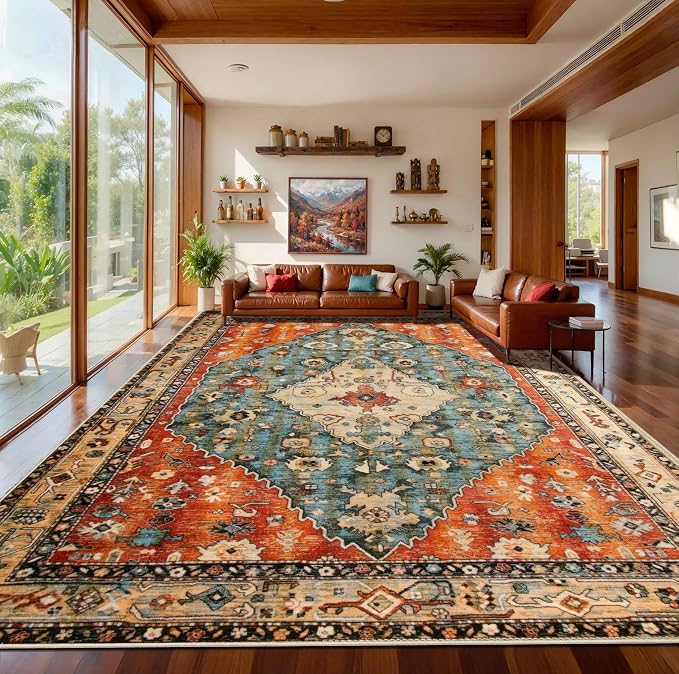 SERISSA 10x12 Area Rugs for Living Room, Large Washable Non-Slip Boho Rug