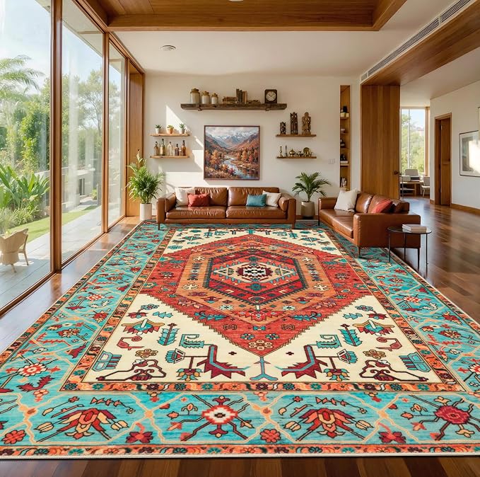 SERISSA 10x14 Area Rugs for Living Room, Large Washable Non-Slip Boho Rug