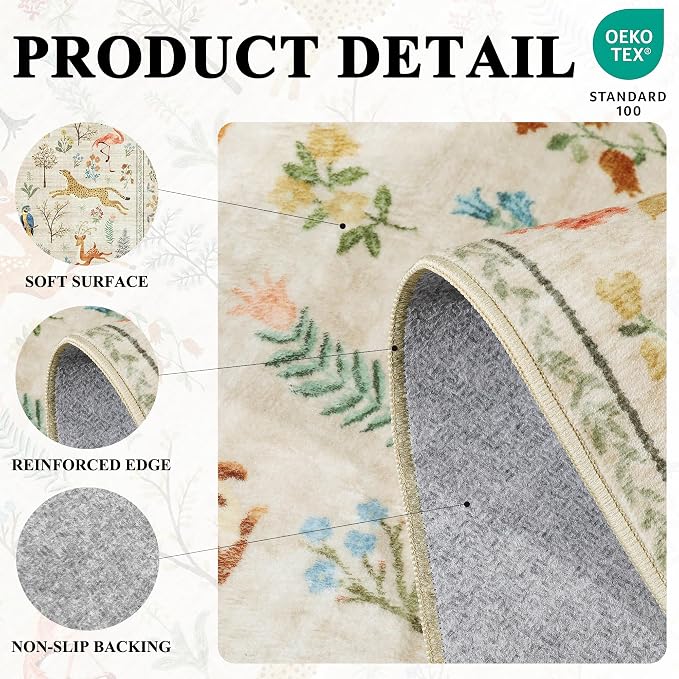 DUKINO 3x8 Washable Runner Rug, Low Pile Animal Print Non Slip Long Runner Rug
