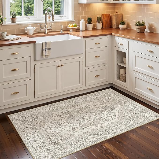 Madane Washable Area Rug 2x4, Small Entryway Rug Non-Slip Vintage Door Mat