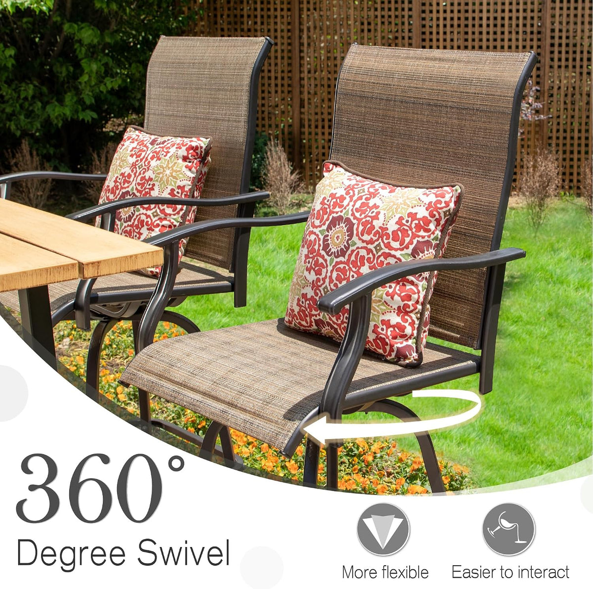 Sophia & William Swivel Outdoor Bar Stools Set of 4, Brown, 30 Inches