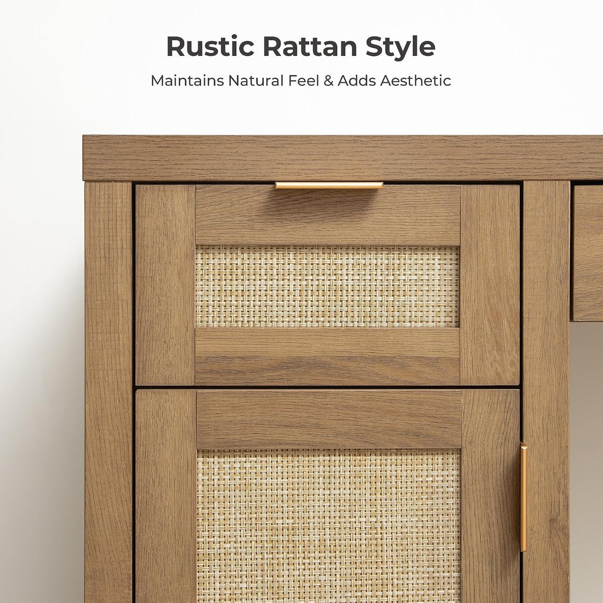 SICOTAS Rattan Vanity Home Office Desk 52" Vanity Table with 3 Drawers