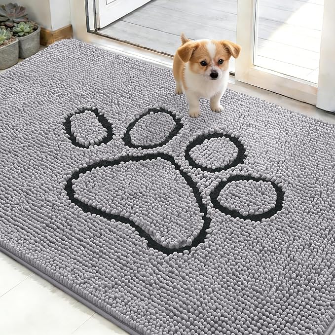 OLANLY Dog Door Mat for Muddy Paws 48x30, Paw Print Design, Absorbs Moisture