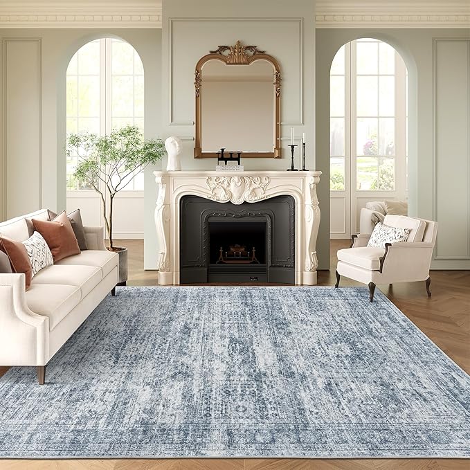 Soalmost 9x12 Area Rugs for Living Room, Non Slip Machine Washable Vintage Rugs