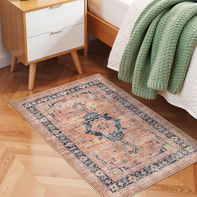 Washable 2x3 Small Area Rug: Vintage Indoor Soft Non Slip Door Mat Stain