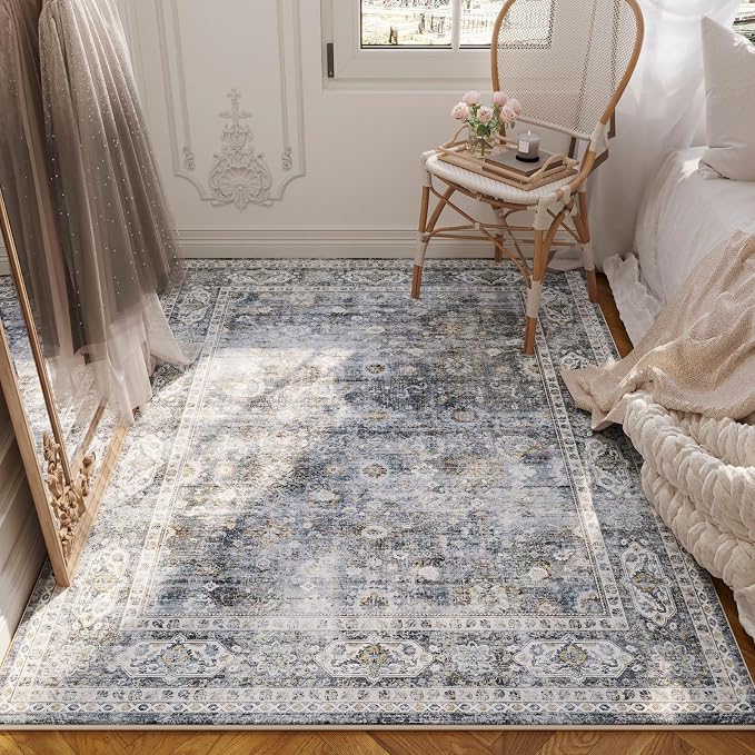 Rugcomf Bedroom Rug 3x5 Rug Washable Area Rug Non Slip Low Pile Small Carpet