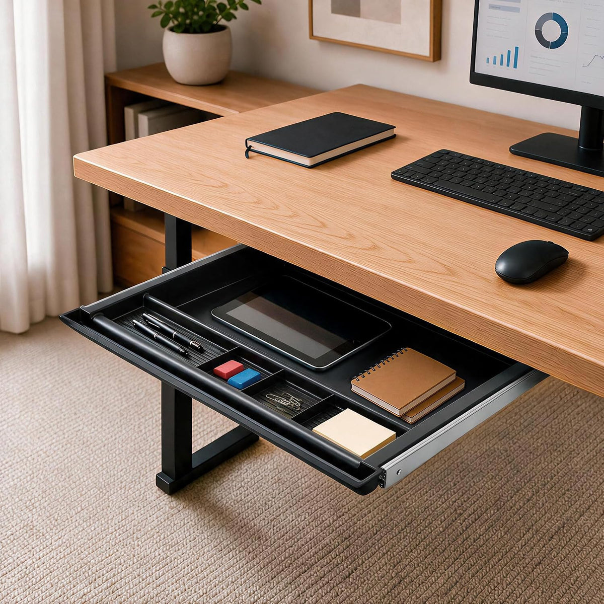 Mount-It! Large Under Desk Pencil Drawer, 21.25 in Wide, Ball Bearing Slide