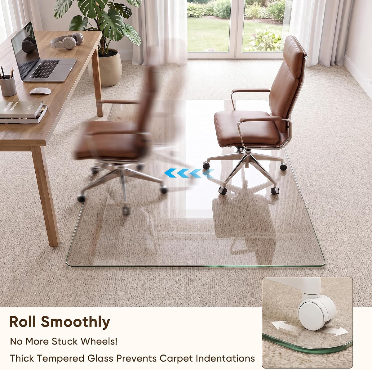 Antok Tempered Glass Chair Mat, 45"x60" Office Chair Mat for Carpet & Hardwood Floors, Heavy Duty 1/5" Desk Chair Mat for Smooth Rolling at Home or Office