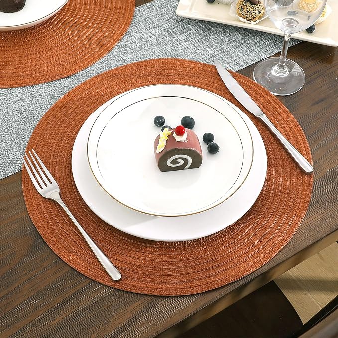 SHACOS Round Placemats Set of 6 Washable 15 inch Round Placemat Cotton