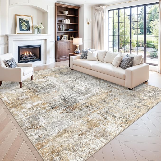 10x10 ft Square Living Room Rug – Washable Modern Abstract Area Rug