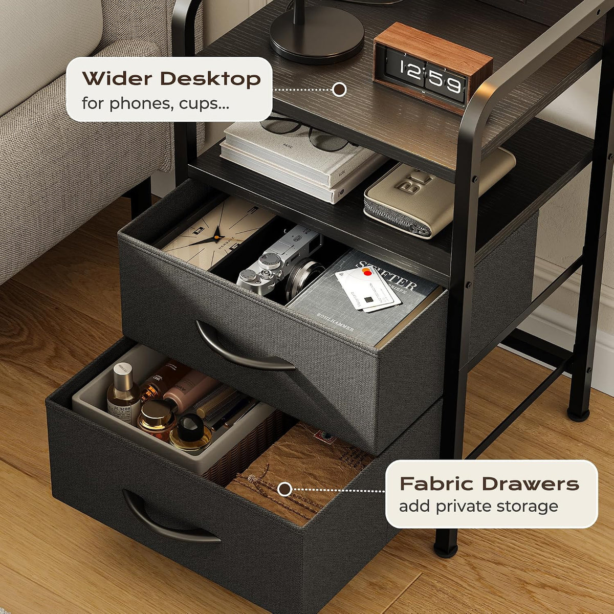 Huuger Nightstands Set of 2, Night Stand, Charging Station, USB-C Ports