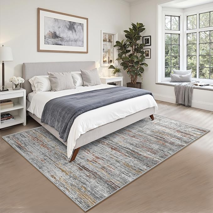 5x7 Area Rugs - Ultra-Thin Washble Rugs, Non-Slip Low Pile Abstract Print Rugs