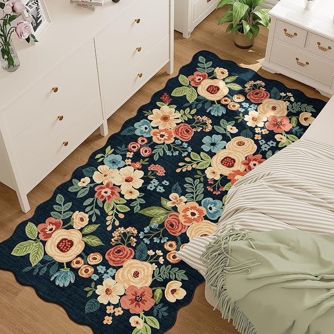DUKINO 3x6 Washable Runner Rug, Soft Indoor Floral Non Slip Runner Rug