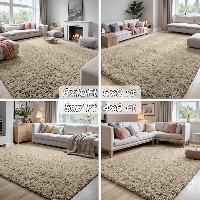 6x9 Area Rugs for Living Room Rug: Soft Fluffy Shag Gray Camel Rugs for Bedroom