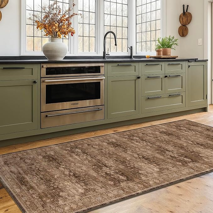Brown Boho Washable 2x7 Runner Rugs