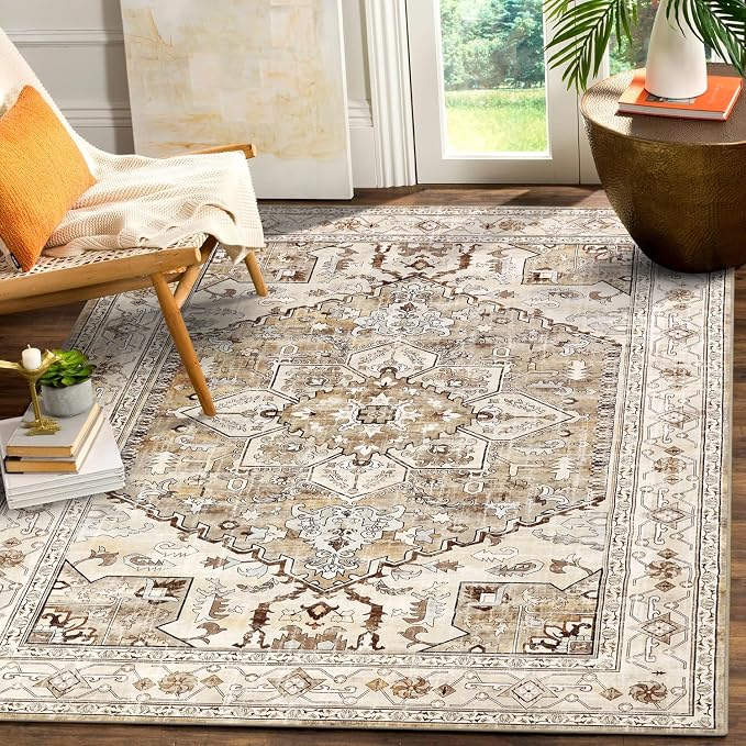 Yamaziot Area Rug 5x7, Non-Slip Washable Boho Vintage Living Room Bedroom Rug