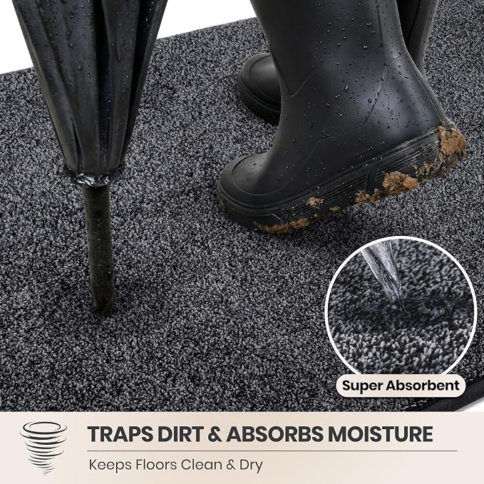 PURRUGS Dirt Trapping Door Mat 20" x 31.5", Non-Slip Machine Washable Entryway