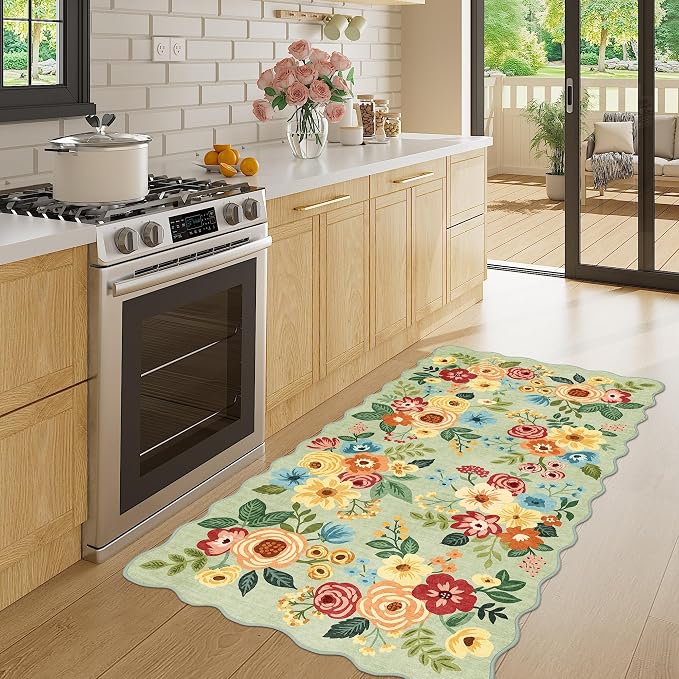 DUKINO 2x4 Washable Runner Rugs, Non Slip Floral Print Entryway Rug