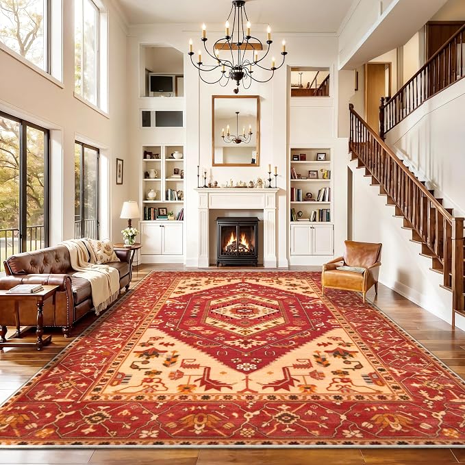 SERISSA 9x12 Area Rugs for Living Room, Large Washable Non-Slip Boho Rug