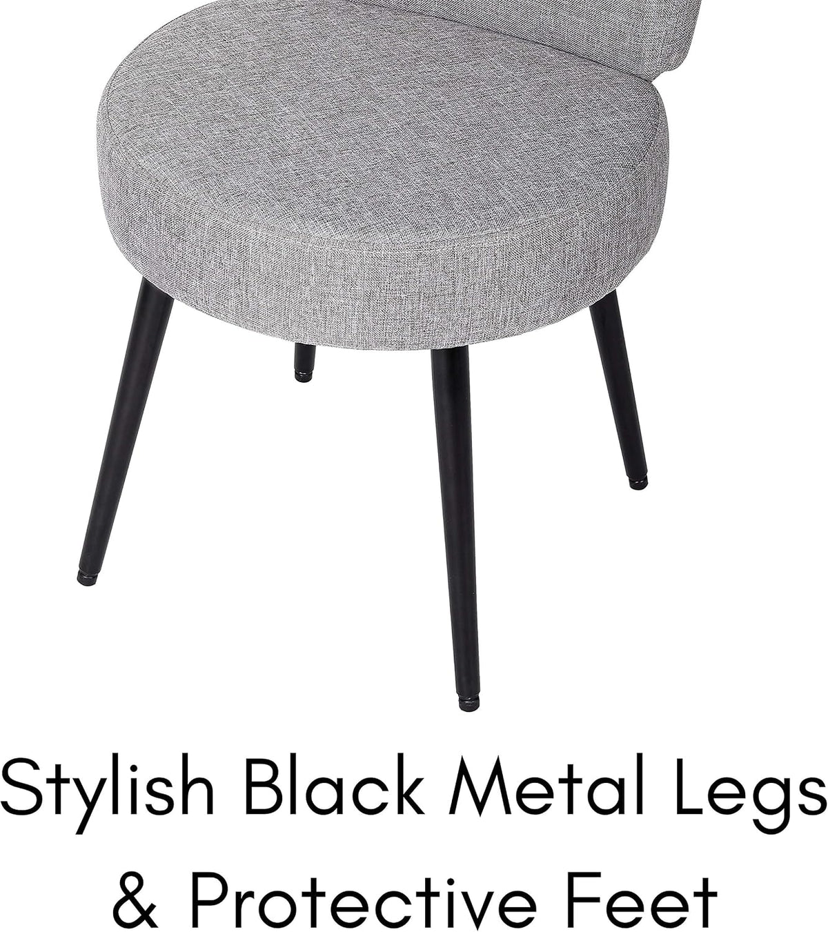 BIRDROCK HOME Linen Chair w/Back - Small Padded Footrest - Compact Round Ottoman Foot Stool - Living Room, Office, Dorm Chair - Upholstered Soft Seating - Black Metal Legs - Couch, Desk, Sofa - Grey